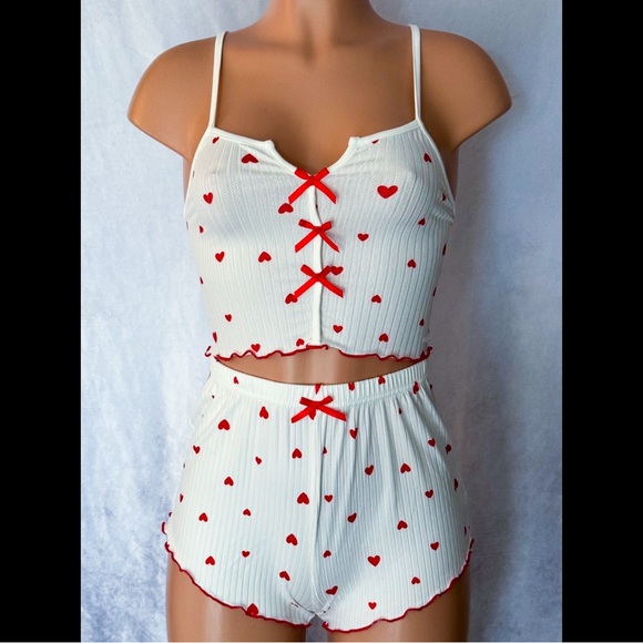White & Red, Heart, Pajama Set - Picture 1 of 7